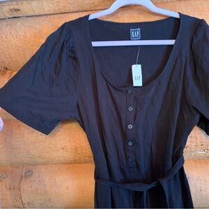 GAP Black Button-Front Jumpsuit with Waist Tie